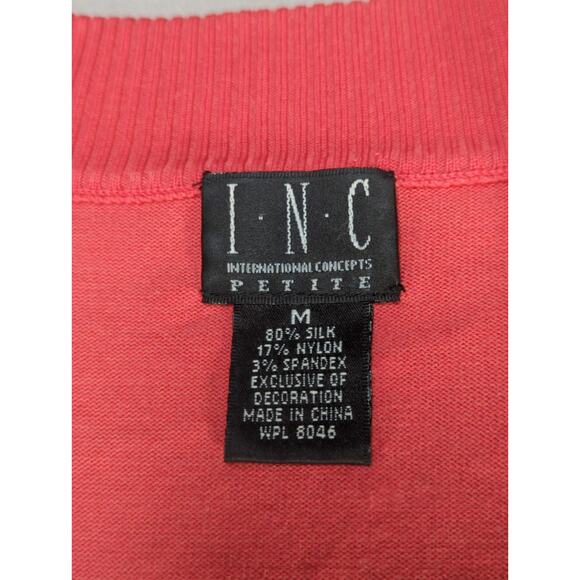 INC Petite Womens M Silk Blend Cardigan Sweater Coral Rhinestone Buttons - Picture 2 of 15
